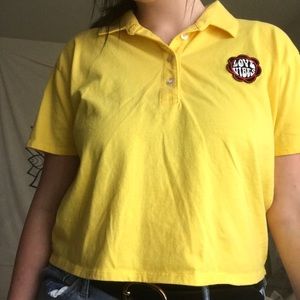yellow collared crop top w patch